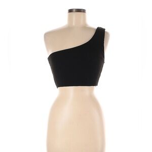 one-shoulder neckline, black, cropped top